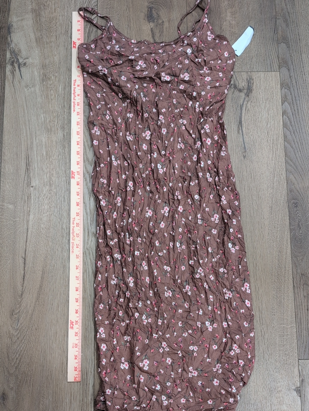Brown Floral Midi Slip Dress with Pink Blossoms